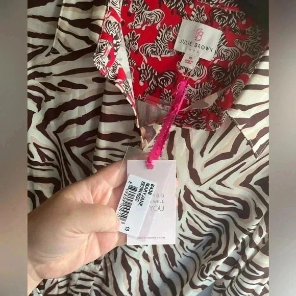 Julie Brown NYC Mary Jane Brown Rizzo Zebra Print Shirt Dress - Picture 6 of 10